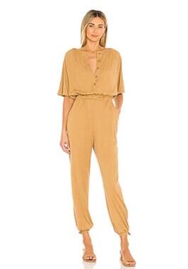 Lovers + Friends Karina Short Sleeve Jumpsuit in Cinnamon Brown Size Small